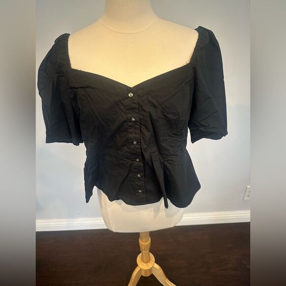 GAP Black Sweetheart Button-Front Peplum Cotton Top Size Large - Picture 3 of 8